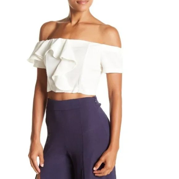 Do + Be Ruffle Off-the-Shoulder Cropped Blouse - Picture 1 of 6